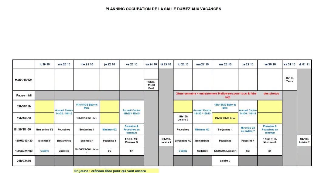 Entraînements vacances de Toussaint